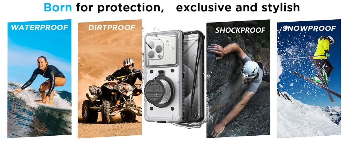 Rugged iPhone Case — Universal IP68 Waterproof Diving Pouch with Self-Check Seal, Airbag Vacuum Protection, Touch-Screen Use and 15m Underwater Safety