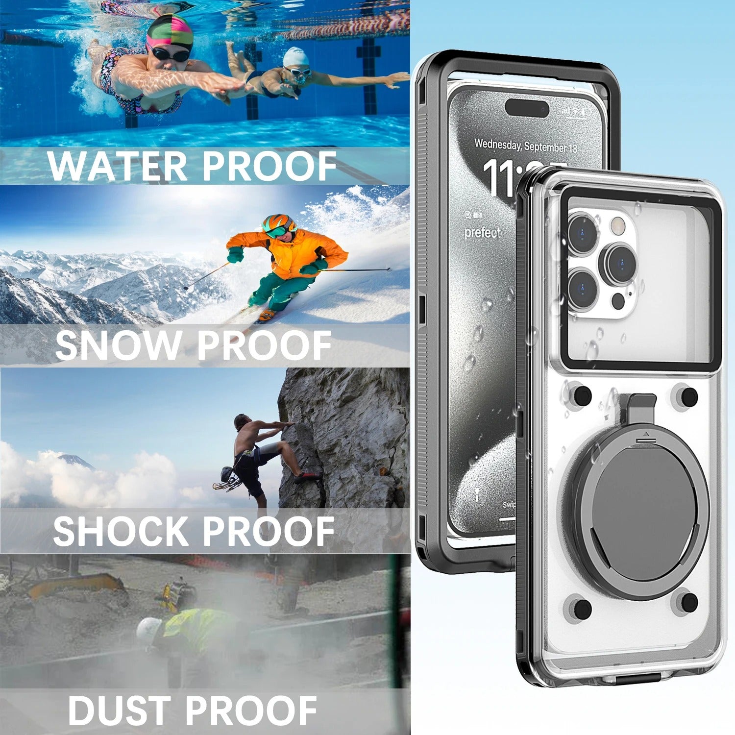 Rugged iPhone Case — Universal IP68 Waterproof Diving Pouch with Self-Check Seal, Airbag Vacuum Protection, Touch-Screen Use and 15m Underwater Safety
