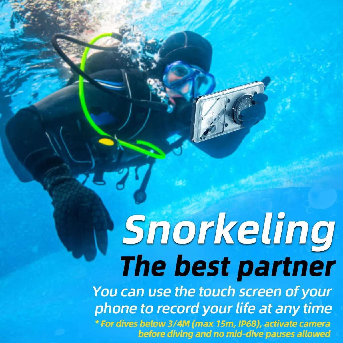 Rugged iPhone Case — Universal IP68 Waterproof Diving Pouch with Self-Check Seal, Airbag Vacuum Protection, Touch-Screen Use and 15m Underwater Safety