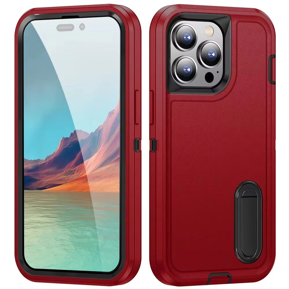 Rugged iPhone Heavy Armor Case — Full Body Shockproof Cover with Kickstand Bracket, Dual Layer Protection, Anti-Fingerprint Scratch-Resistant Non-Slip Design