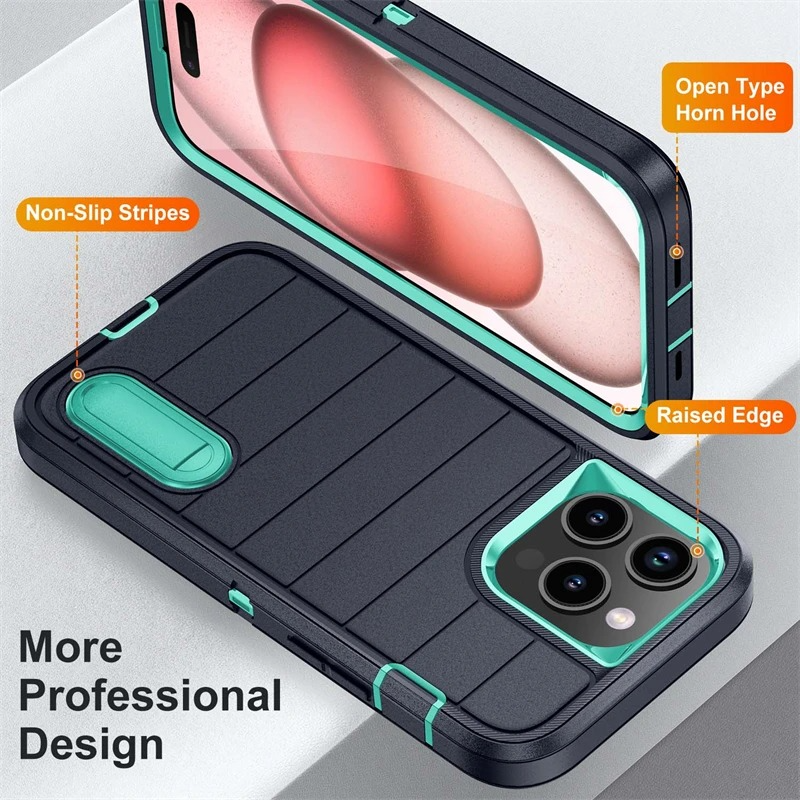 Rugged iPhone Heavy Armor Case — Shockproof Dual Layer Protection with Hard Plastic Bumper and Soft Silicone Back, Anti-Fingerprint Scratch-Resistant Cover