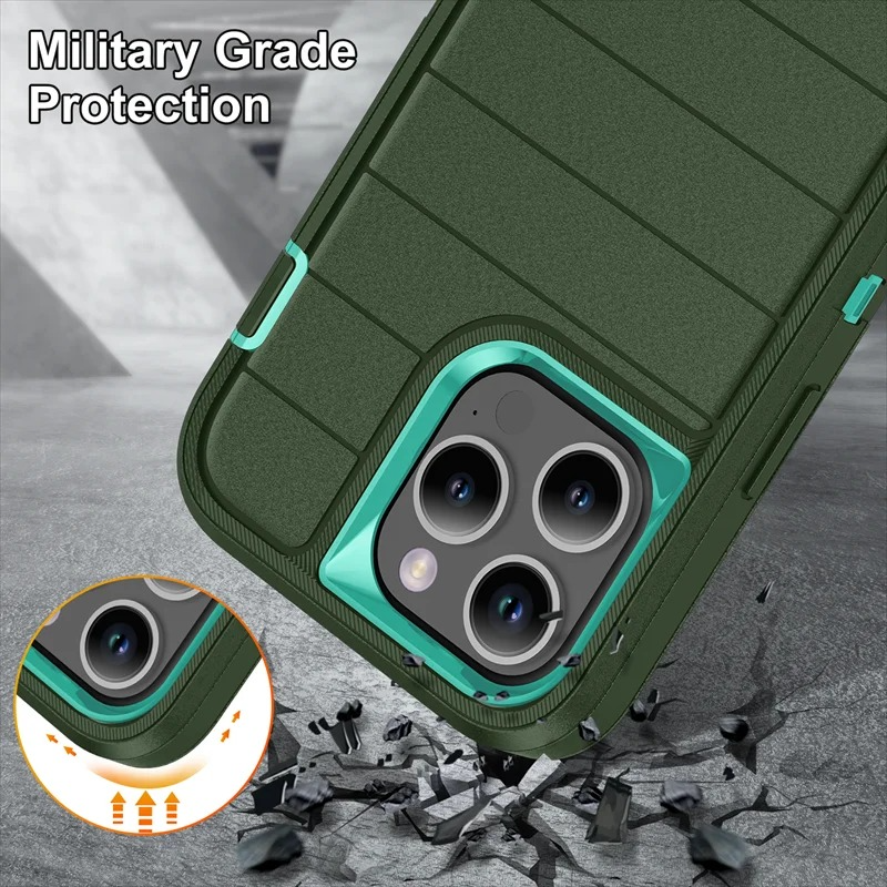 Rugged iPhone Heavy Armor Case — Shockproof Dual Layer Protection with Hard Plastic Bumper and Soft Silicone Back, Anti-Fingerprint Scratch-Resistant Cover
