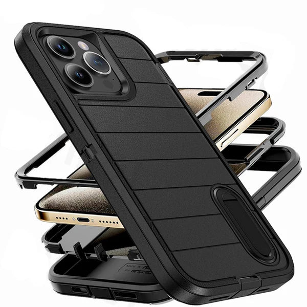 Rugged iPhone Heavy Armor Case — Shockproof Dual Layer Protection with Hard Plastic Bumper and Soft Silicone Back, Anti-Fingerprint Scratch-Resistant Cover