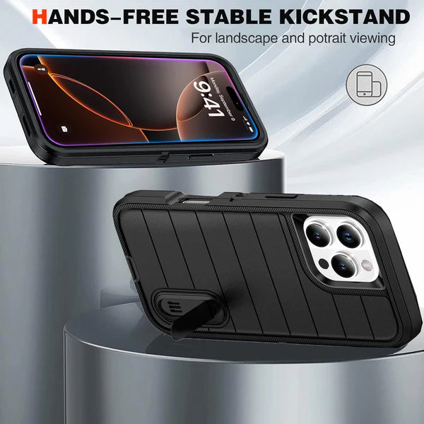 Rugged iPhone Heavy Armor Case — Shockproof Dual Layer Protection with Hard Plastic Bumper and Soft Silicone Back, Anti-Fingerprint Scratch-Resistant Cover
