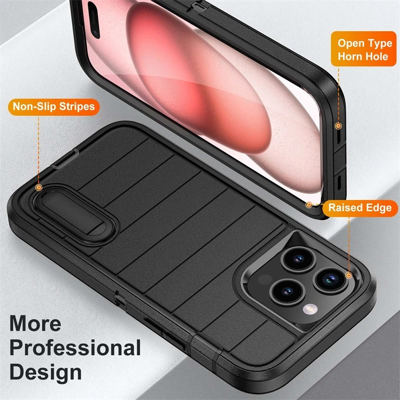 Rugged iPhone Heavy Armor Case — Shockproof Dual Layer Protection with Hard Plastic Bumper and Soft Silicone Back, Anti-Fingerprint Scratch-Resistant Cover