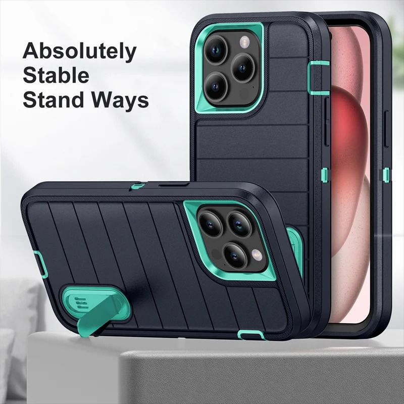 Rugged iPhone Heavy Armor Case — Shockproof Dual Layer Protection with Hard Plastic Bumper and Soft Silicone Back, Anti-Fingerprint Scratch-Resistant Cover