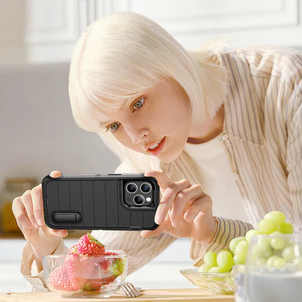 Rugged iPhone Heavy Armor Case — Shockproof Dual Layer Protection with Hard Plastic Bumper and Soft Silicone Back, Anti-Fingerprint Scratch-Resistant Cover