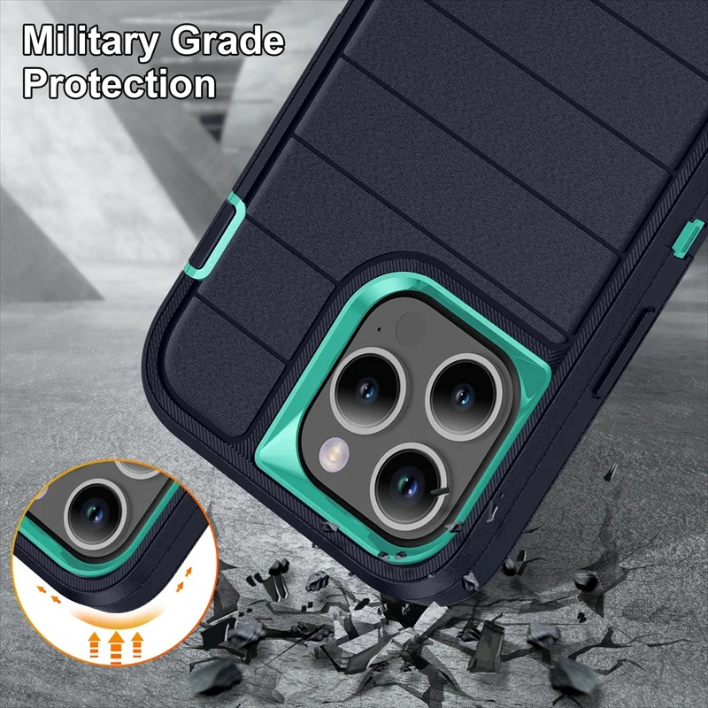 Rugged iPhone Heavy Armor Case — Shockproof Dual Layer Protection with Hard Plastic Bumper and Soft Silicone Back, Anti-Fingerprint Scratch-Resistant Cover