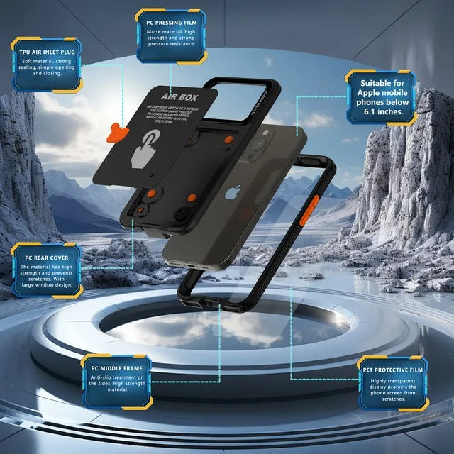 Rugged iPhone IP68 Waterproof Case — Underwater Photography Full Protection, Dropproof Dustproof Design for Outdoor Swimming and Diving