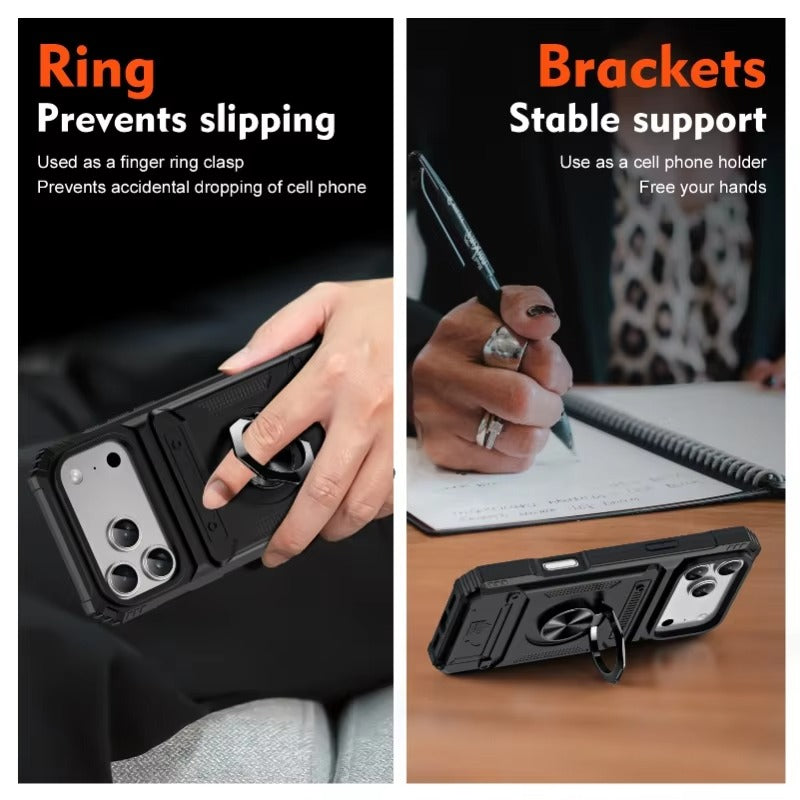 Rugged iPhone Magnetic Wallet Case with Ring Stand — Heavy Duty Armor Drop Protection, Dual Layer Shockproof Cover, Anti-Fingerprint Scratch-Resistant Design