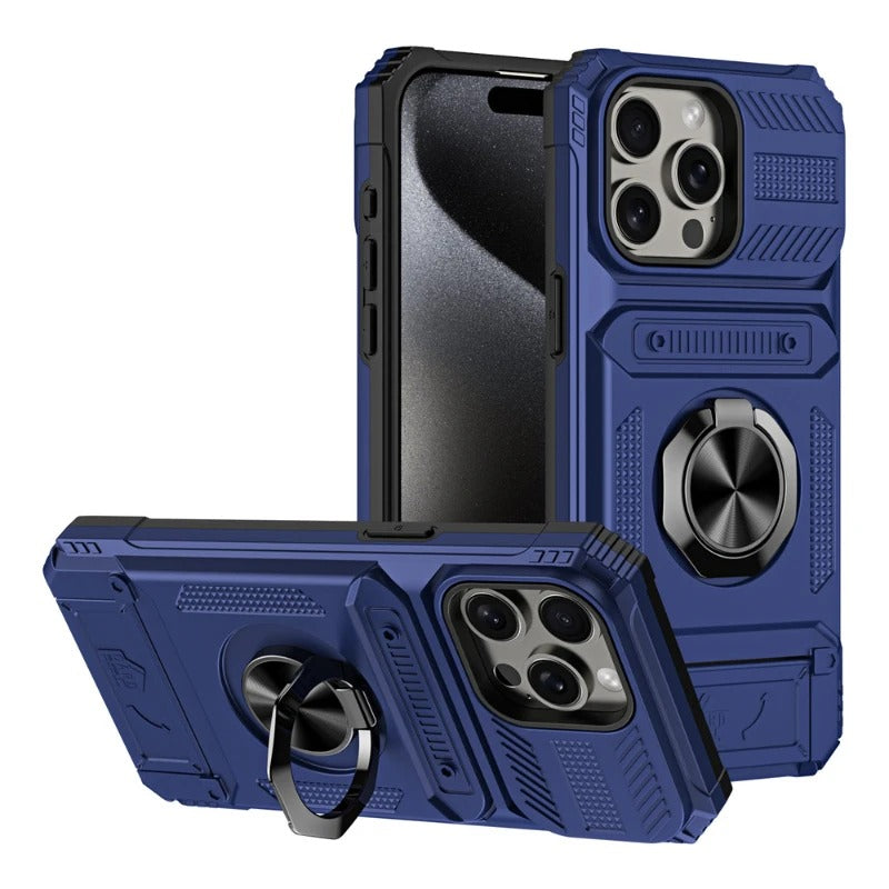 Rugged iPhone Magnetic Wallet Case with Ring Stand — Heavy Duty Armor Drop Protection, Dual Layer Shockproof Cover, Anti-Fingerprint Scratch-Resistant Design