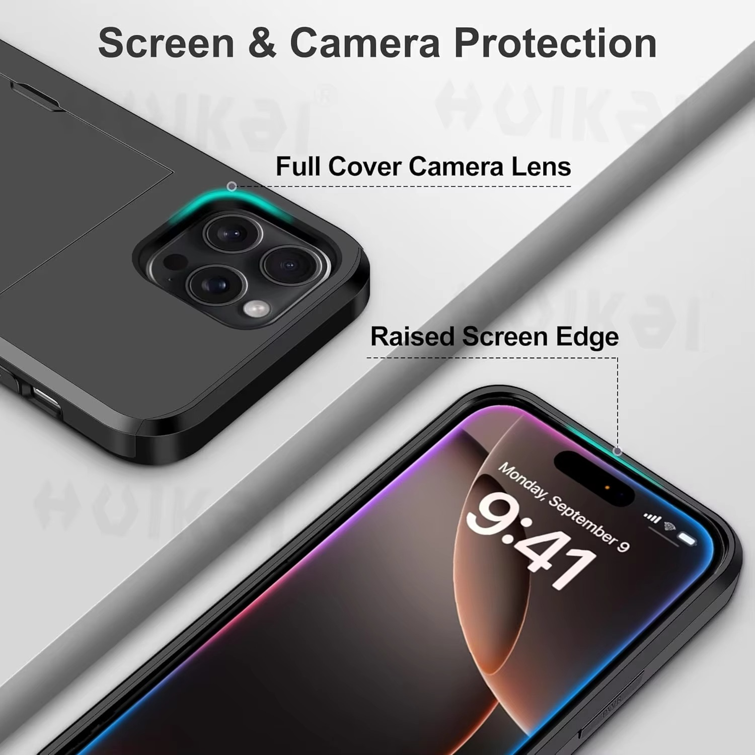 Rugged iPhone Slide Wallet Case with Card Slots — Armor Shockproof Dual Layer Cover, Heavy Duty Protection, Anti-Fingerprint Scratch-Resistant Non-Slip Design