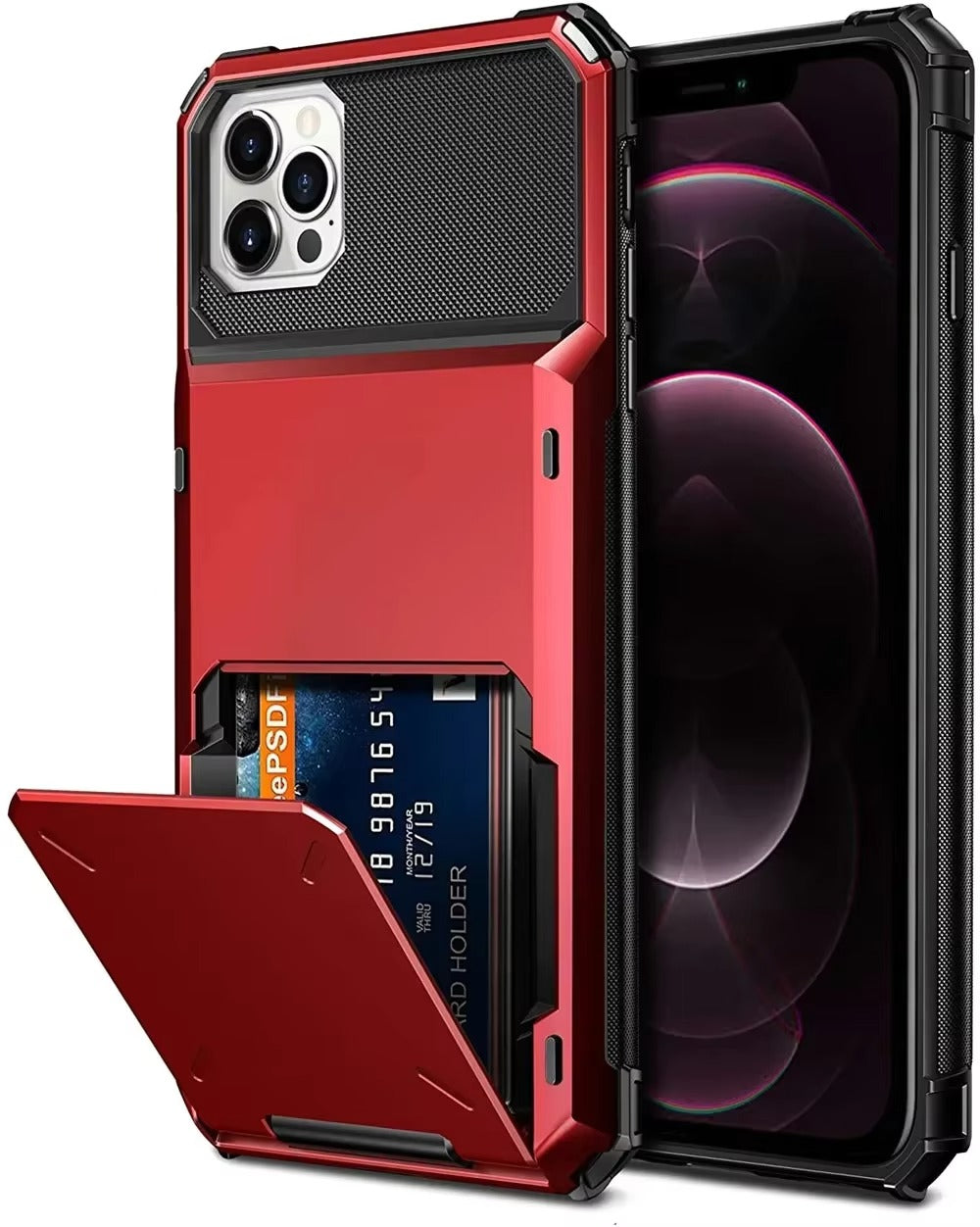 Rugged iPhone Wallet Case with Card Holder — TPU Armor Bumper Full Coverage, Magnetic Ring Kickstand, Military Grade Shockproof Scratch-Resistant Design