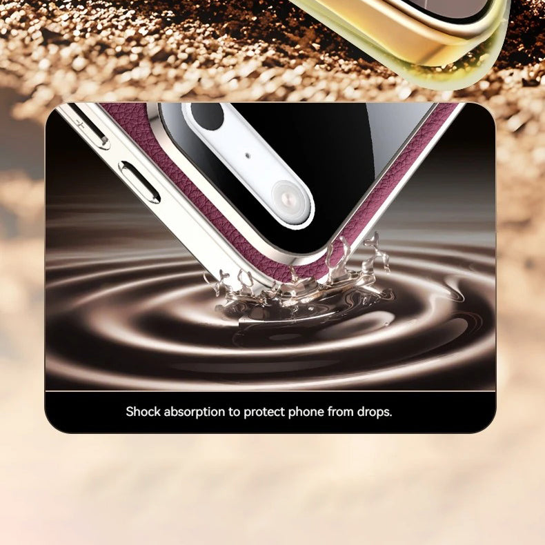 Luxury iPhone Case — PU Leather Cover with Rotating Metal Bracket Stand, Shockproof Back Protection and Premium Non-Slip Design