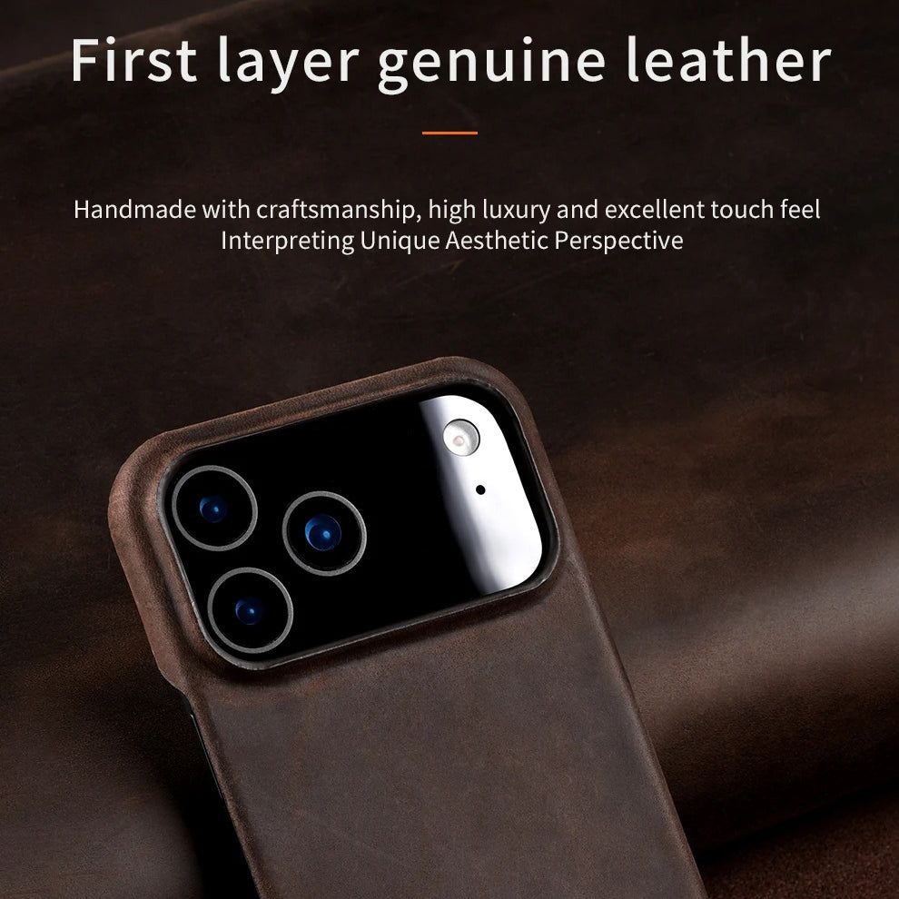 Luxury iPhone Case — Genuine Pull-Up Leather MagSafe Cover with Handcrafted Design, Shockproof Protection and Strong Magnetic Back Finish