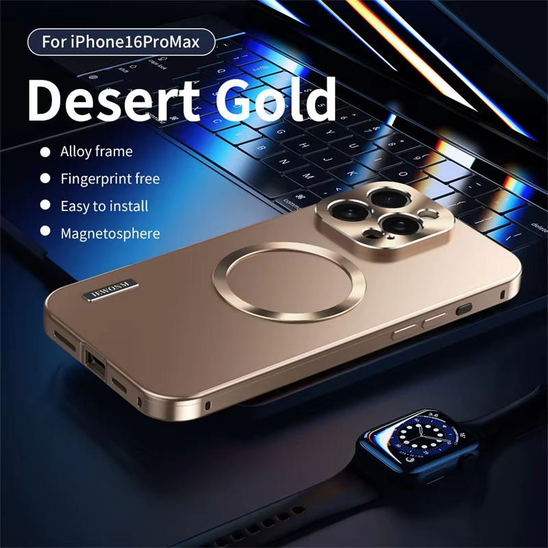 Luxury iPhone Case — All-Aluminum Magnetic Frame with Frosted PC Backplate, Ultra-Thin Shock-Absorbing Protective Design