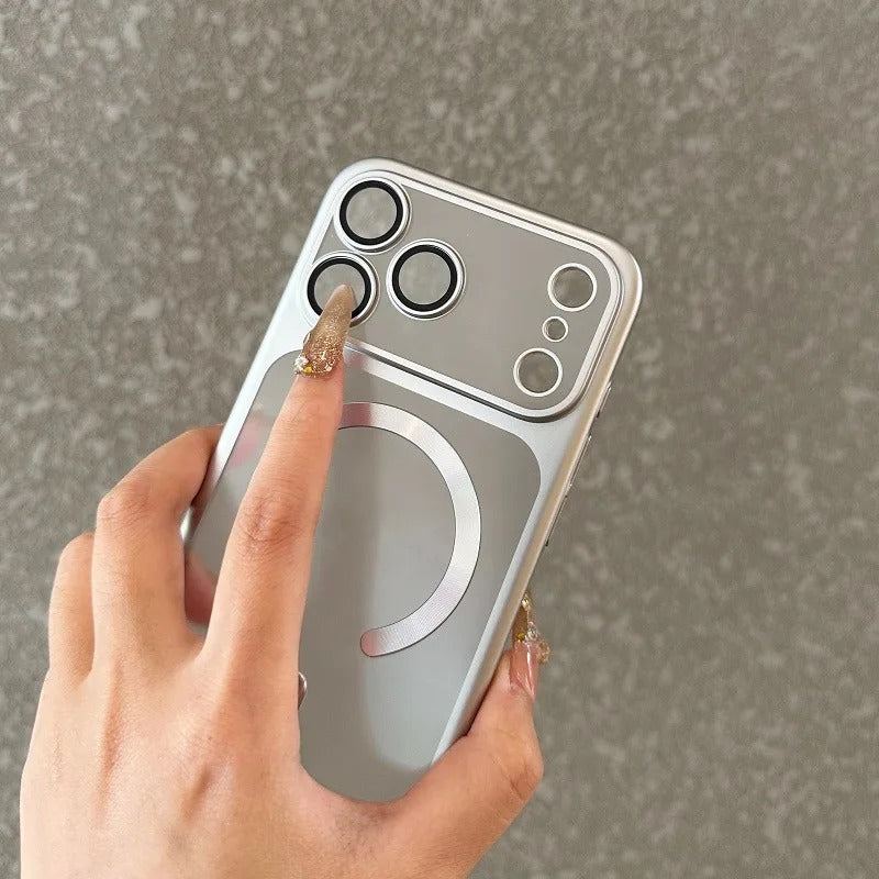 Luxury iPhone Case — MagSafe Matte Plating Translucent Silicone Cover with Shockproof Protection, Lens Film Guard, Anti-Fingerprint Non-Slip Design