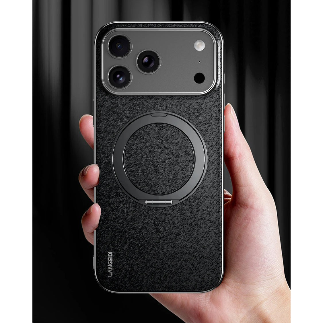 Luxury iPhone Case — Magnetic Cowhide Leather Cover with 360° Rotating Ring Holder, Full Lens Protection and Shockproof PC+TPU Design