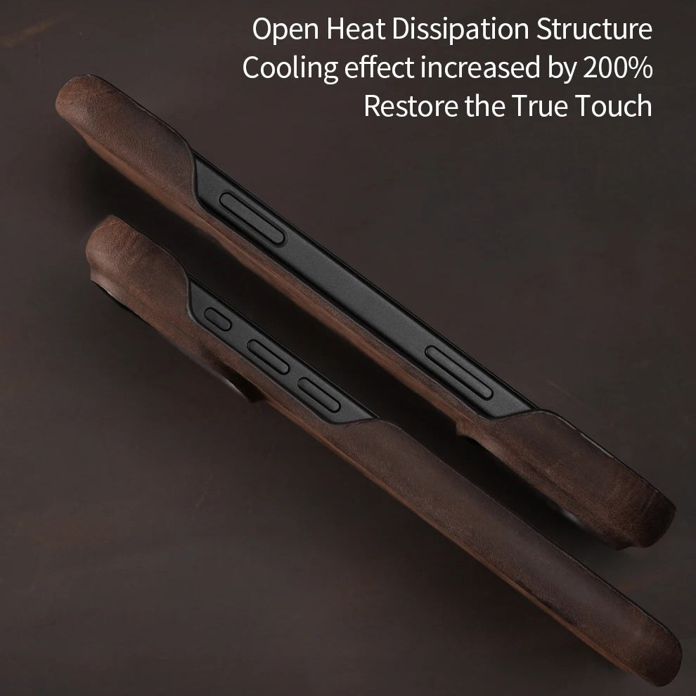 Luxury iPhone Case — Genuine Pull-Up Leather MagSafe Cover with Handcrafted Design, Shockproof Protection and Strong Magnetic Back Finish