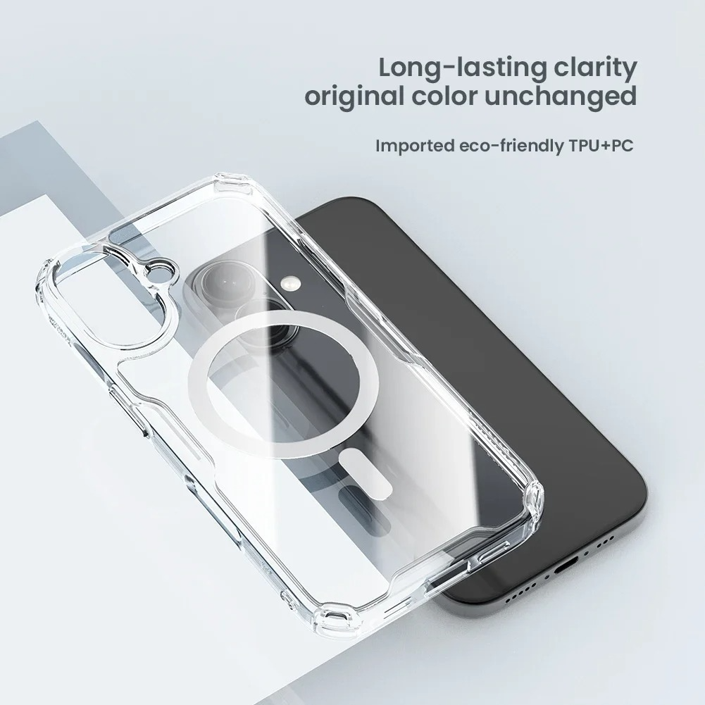 Ultra-Slim Magnetic iPhone Case — Transparent Hybrid TPU+PC Cover with Anti-Drop Airbag Protection, Shockproof Anti-Fingerprint Design