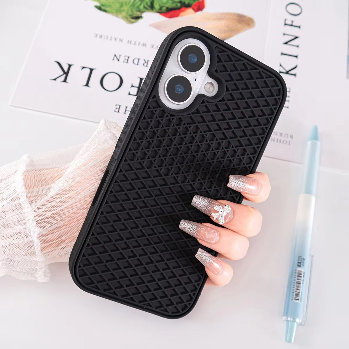 Ultra-Slim iPhone Case Shockproof Non-Slip Grip Protection — Soft Silicone Waffle Sole Texture Cover with Lanyard Wristband, Anti-Scratch Dustproof Design