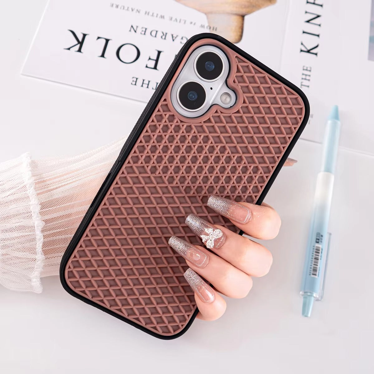 Ultra-Slim iPhone Case Shockproof Non-Slip Grip Protection — Soft Silicone Waffle Sole Texture Cover with Lanyard Wristband, Anti-Scratch Dustproof Design