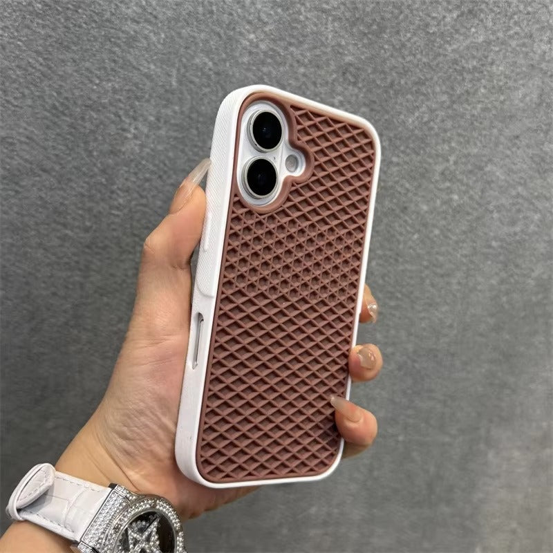 Ultra-Slim iPhone Case Shockproof Non-Slip Grip Protection — Soft Silicone Waffle Sole Texture Cover with Lanyard Wristband, Anti-Scratch Dustproof Design