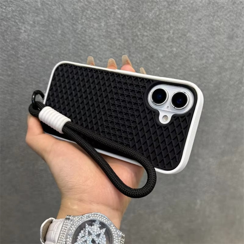 Ultra-Slim iPhone Case Shockproof Non-Slip Grip Protection — Soft Silicone Waffle Sole Texture Cover with Lanyard Wristband, Anti-Scratch Dustproof Design