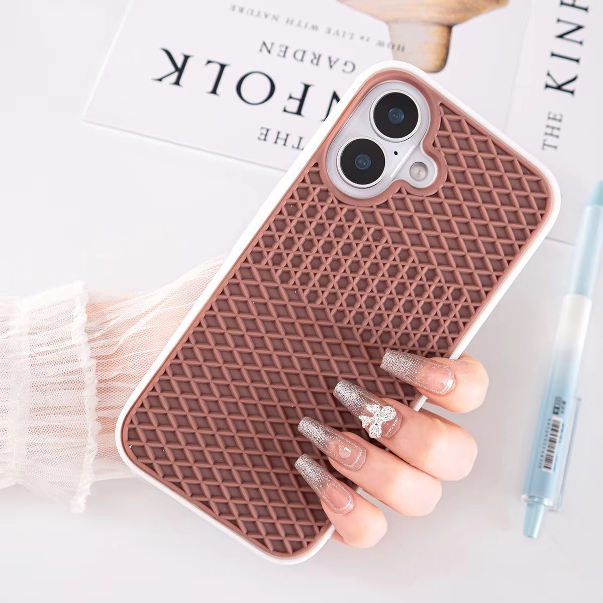 Ultra-Slim iPhone Case Shockproof Non-Slip Grip Protection — Soft Silicone Waffle Sole Texture Cover with Lanyard Wristband, Anti-Scratch Dustproof Design