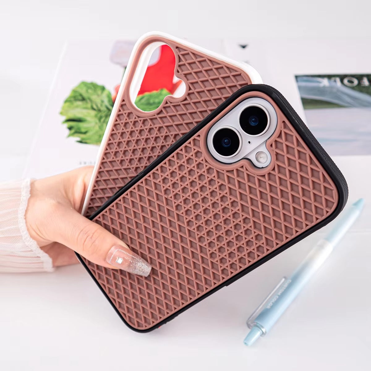 Ultra-Slim iPhone Case Shockproof Non-Slip Grip Protection — Soft Silicone Waffle Sole Texture Cover with Lanyard Wristband, Anti-Scratch Dustproof Design