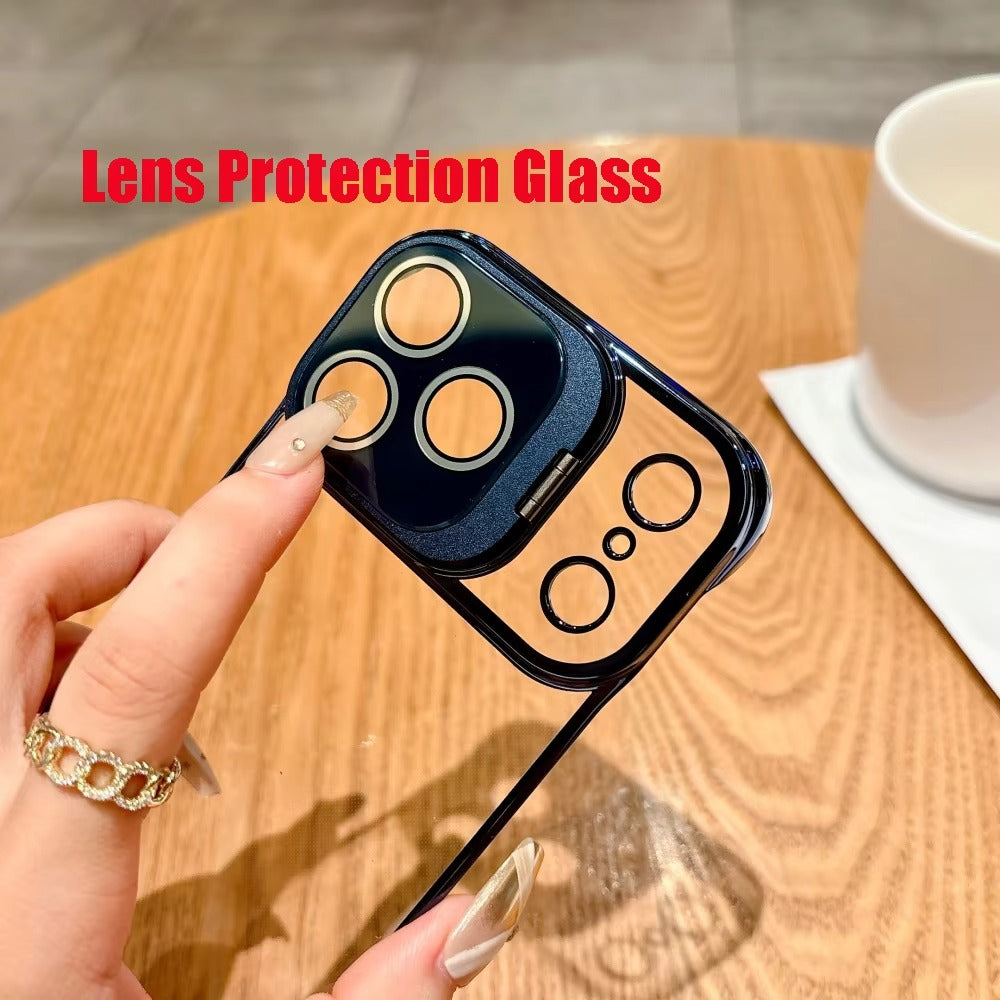 Ultra-Thin iPhone Case — Transparent Frameless Half-Wrapped Cover with Bracket, Shockproof, Anti-Fingerprint, Anti-Scratch Matte Finish