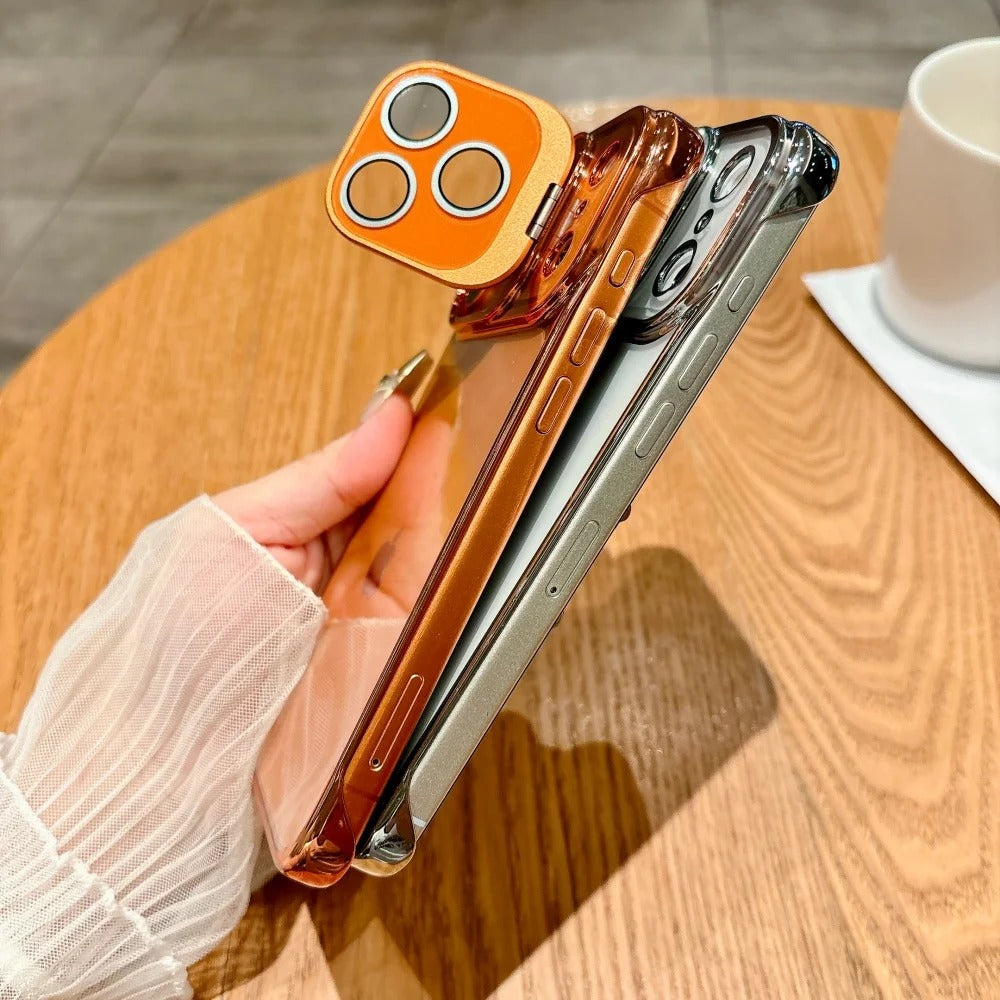 Ultra-Thin iPhone Case — Transparent Frameless Half-Wrapped Cover with Bracket, Shockproof, Anti-Fingerprint, Anti-Scratch Matte Finish