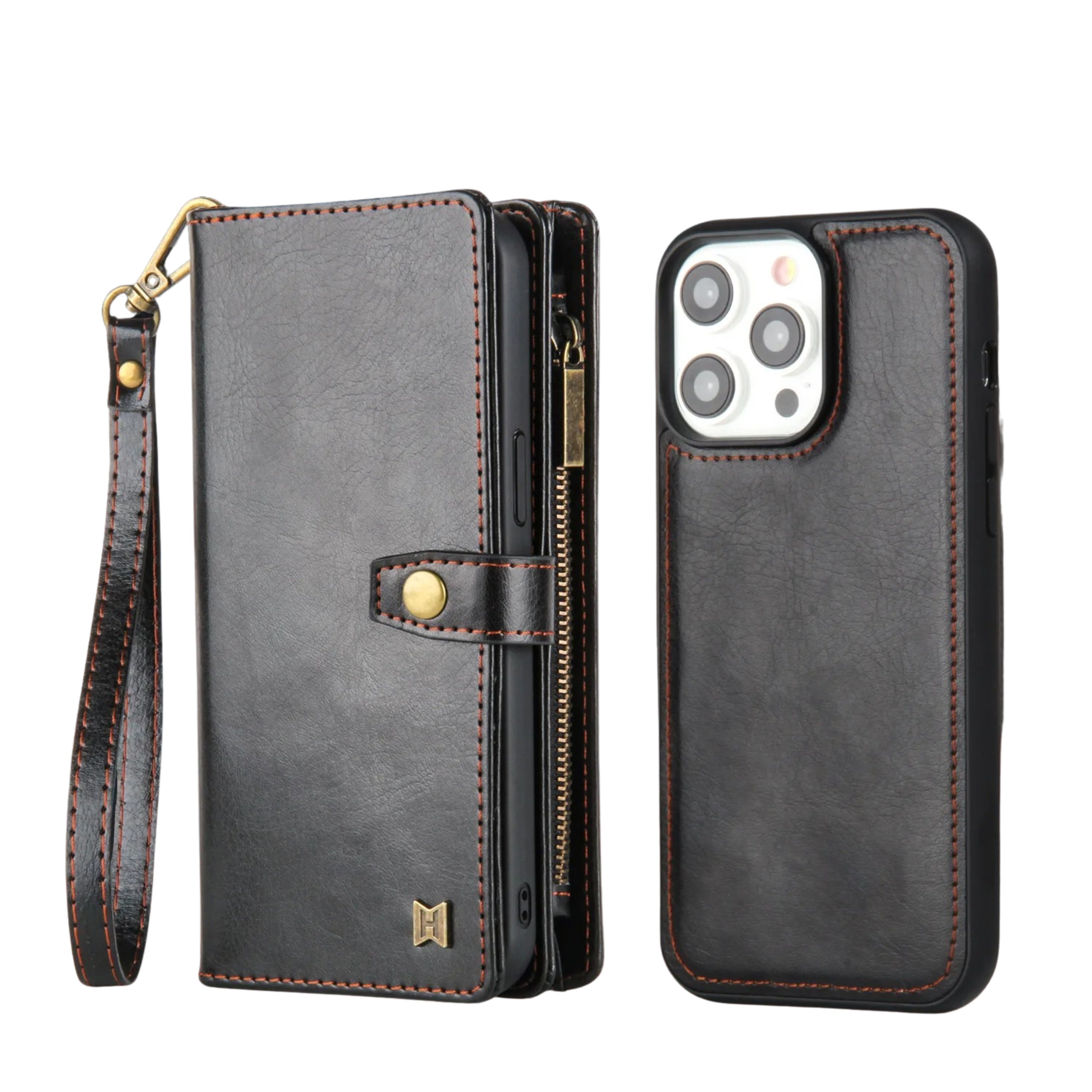 Luxury iPhone Case — 2-in-1 Detachable Magnetic Flip Leather Wallet with Zipper Purse, Dual-Layer Protection and Anti-Fingerprint Design