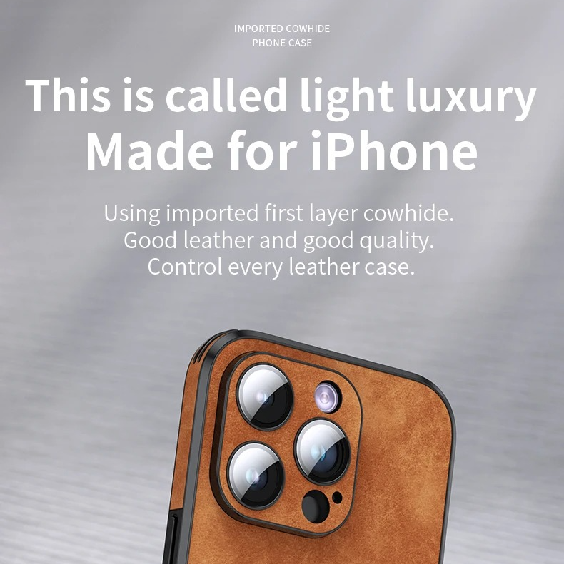 Luxury iPhone Leather Bumper Case with Lens Protection — Shockproof Full Coverage Design, Magnetic Wireless Charging Compatible, Anti-Fingerprint Scratch-Resistant Finish
