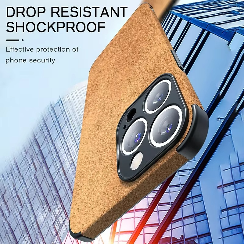 Luxury iPhone Leather Bumper Case with Lens Protection — Shockproof Full Coverage Design, Magnetic Wireless Charging Compatible, Anti-Fingerprint Scratch-Resistant Finish