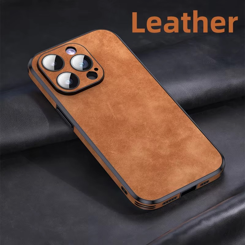 Luxury iPhone Leather Bumper Case with Lens Protection — Shockproof Full Coverage Design, Magnetic Wireless Charging Compatible, Anti-Fingerprint Scratch-Resistant Finish