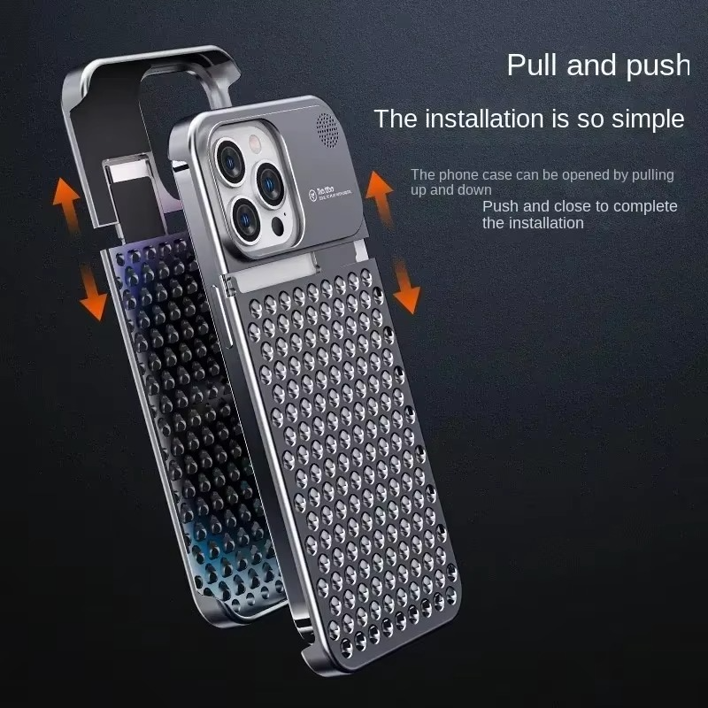 Premium iPhone Metal Heat Dissipation Case — Hollow Aluminum Alloy Shockproof Cover, Rimless Cooling Design with Fragrance Feature, Anti-Fingerprint Scratch-Resistant