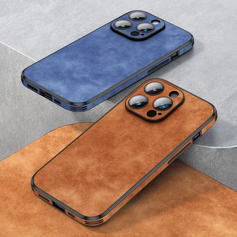 Luxury iPhone Leather Bumper Case with Lens Protection — Shockproof Full Coverage Design, Magnetic Wireless Charging Compatible, Anti-Fingerprint Scratch-Resistant Finish