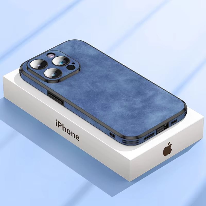 Luxury iPhone Leather Bumper Case with Lens Protection — Shockproof Full Coverage Design, Magnetic Wireless Charging Compatible, Anti-Fingerprint Scratch-Resistant Finish