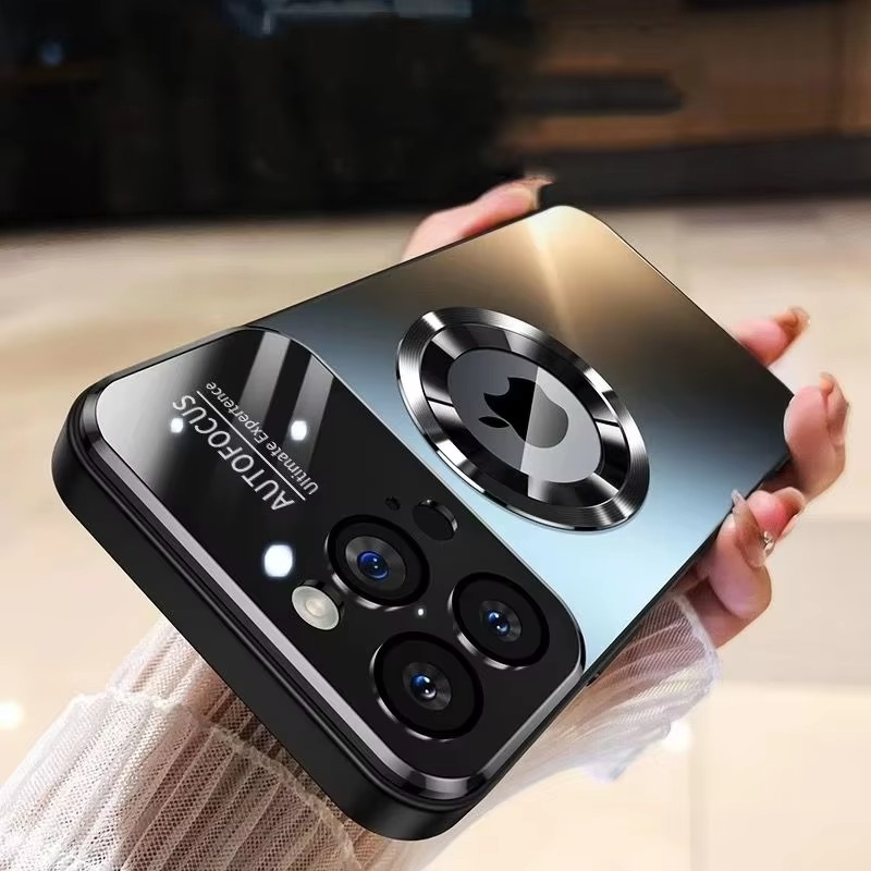 Luxury iPhone Case — Titanium MagSafe Magnetic Half-Wrapped Cover with Glass Lens Protection, Shockproof, Anti-Fingerprint, Anti-Scratch Design
