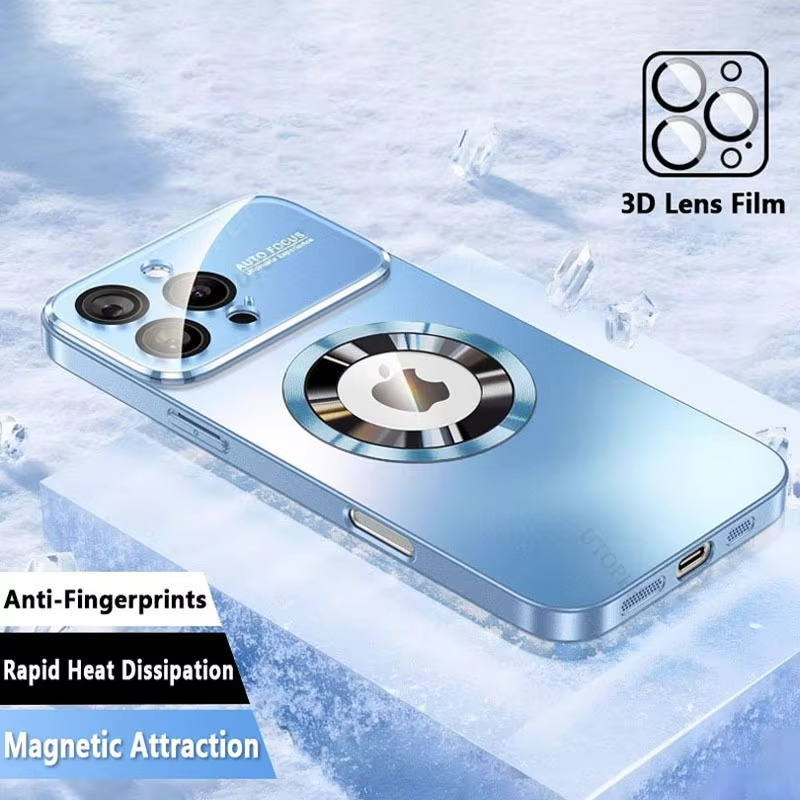 Luxury iPhone Case — Titanium MagSafe Magnetic Half-Wrapped Cover with Glass Lens Protection, Shockproof, Anti-Fingerprint, Anti-Scratch Design