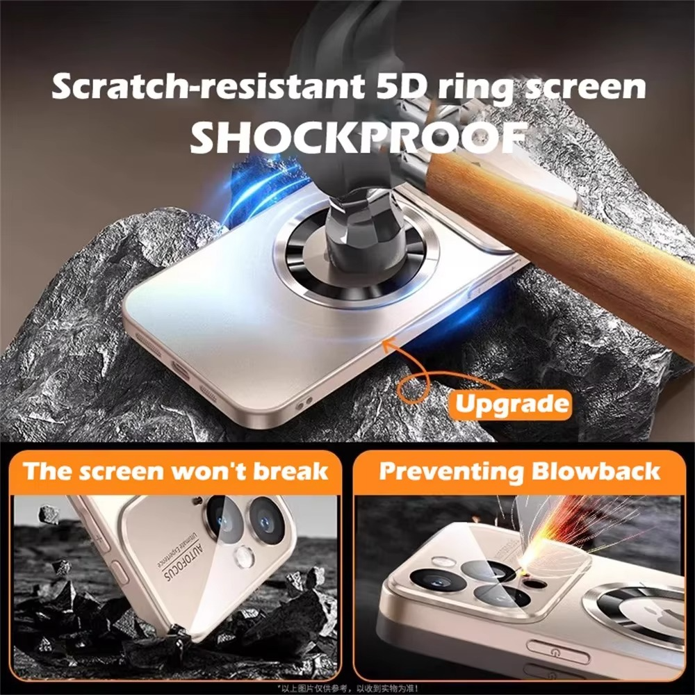 Luxury iPhone Case — Titanium MagSafe Magnetic Half-Wrapped Cover with Glass Lens Protection, Shockproof, Anti-Fingerprint, Anti-Scratch Design