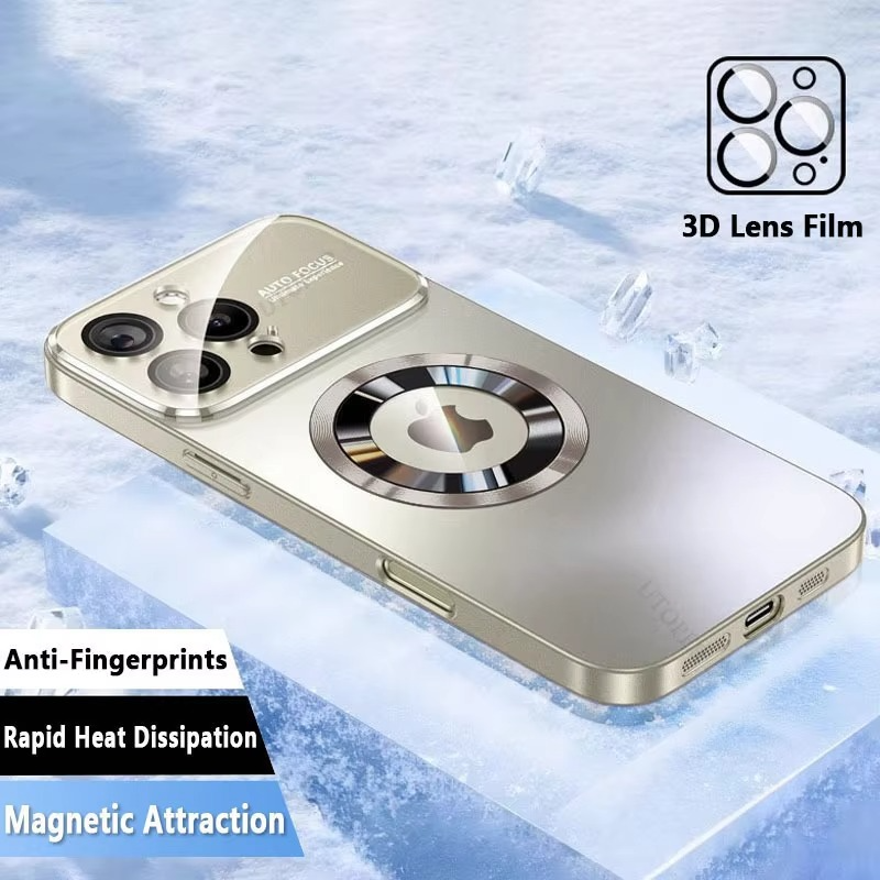 Luxury iPhone Case — Titanium MagSafe Magnetic Half-Wrapped Cover with Glass Lens Protection, Shockproof, Anti-Fingerprint, Anti-Scratch Design