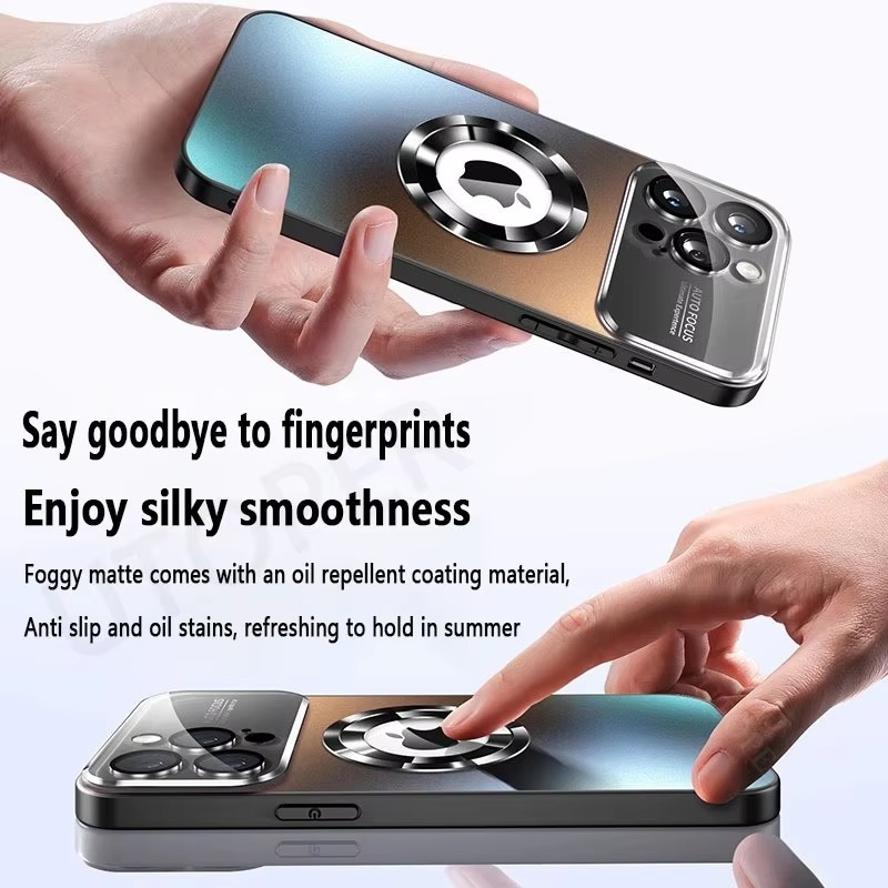 Luxury iPhone Case — Titanium MagSafe Magnetic Half-Wrapped Cover with Glass Lens Protection, Shockproof, Anti-Fingerprint, Anti-Scratch Design