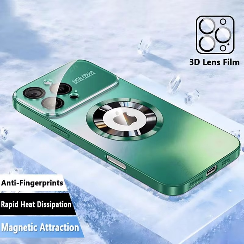 Luxury iPhone Case — Titanium MagSafe Magnetic Half-Wrapped Cover with Glass Lens Protection, Shockproof, Anti-Fingerprint, Anti-Scratch Design